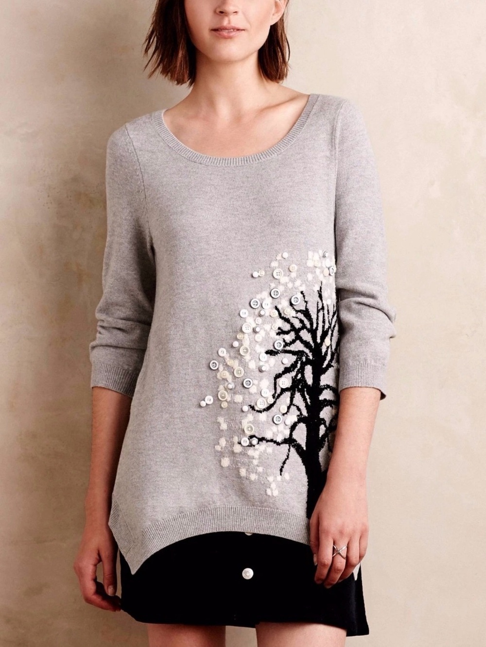 Anthropologie Monogram Cute As A Buttontree Embellished Tunic Top